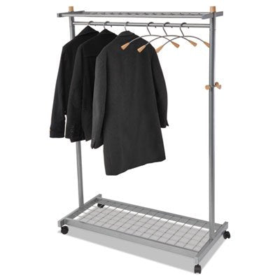 Alba Pmlux6 Garment Racks, Two-Sided, 2-Shelf Coat Rack, 6 Hanger/6 Hook, Silver Steel/Wood