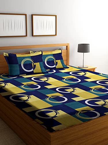 Fashion String 144 Tc Microfibre Blue Double Bedsheet With 2 Pillow Covers