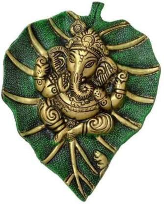 Lata Metal Decorative Patta Ganesh Showpiece Wall Hanging- Green, Standard