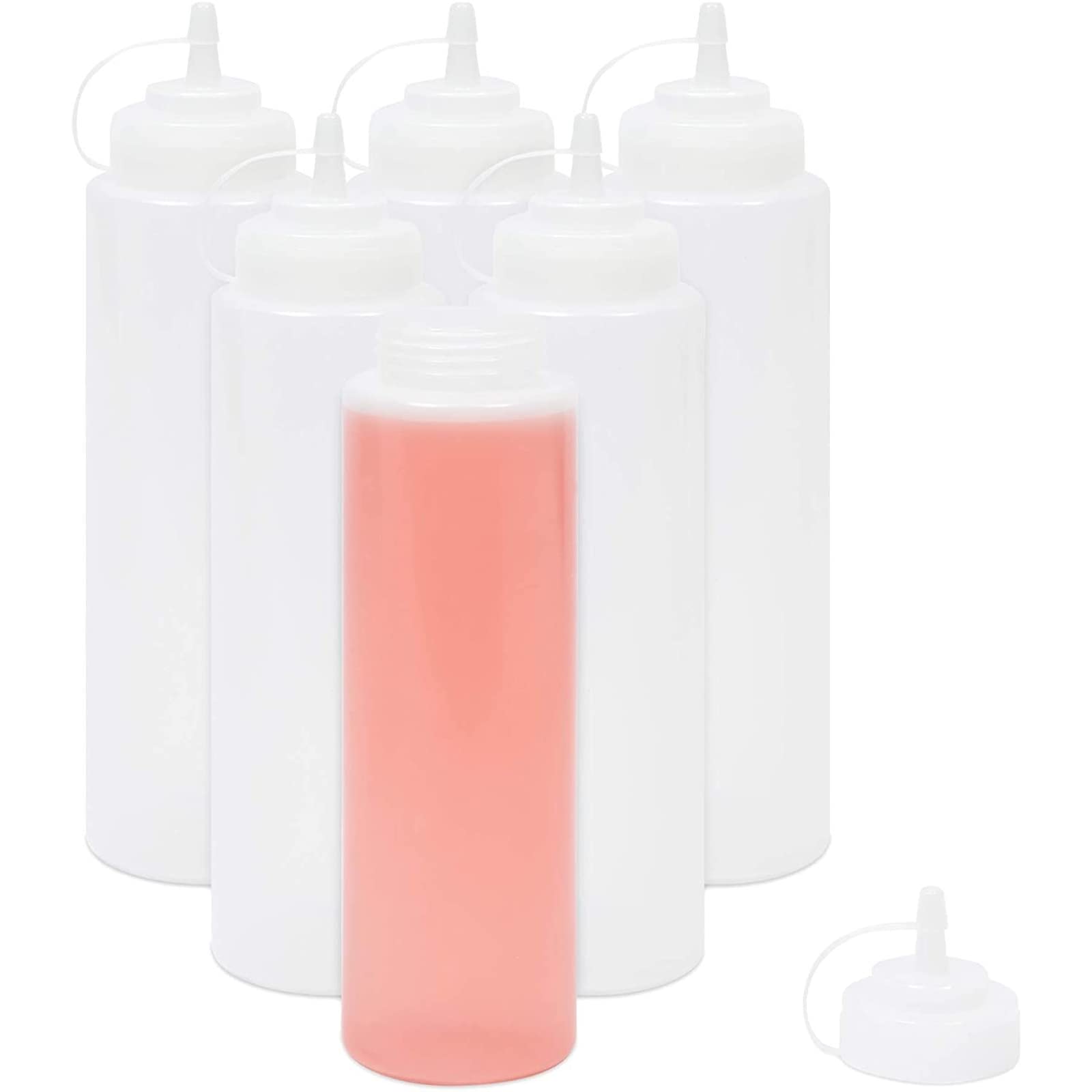 Plastic Condiment Squeeze Bottles (Clear, 32 Oz, 6 Pack)