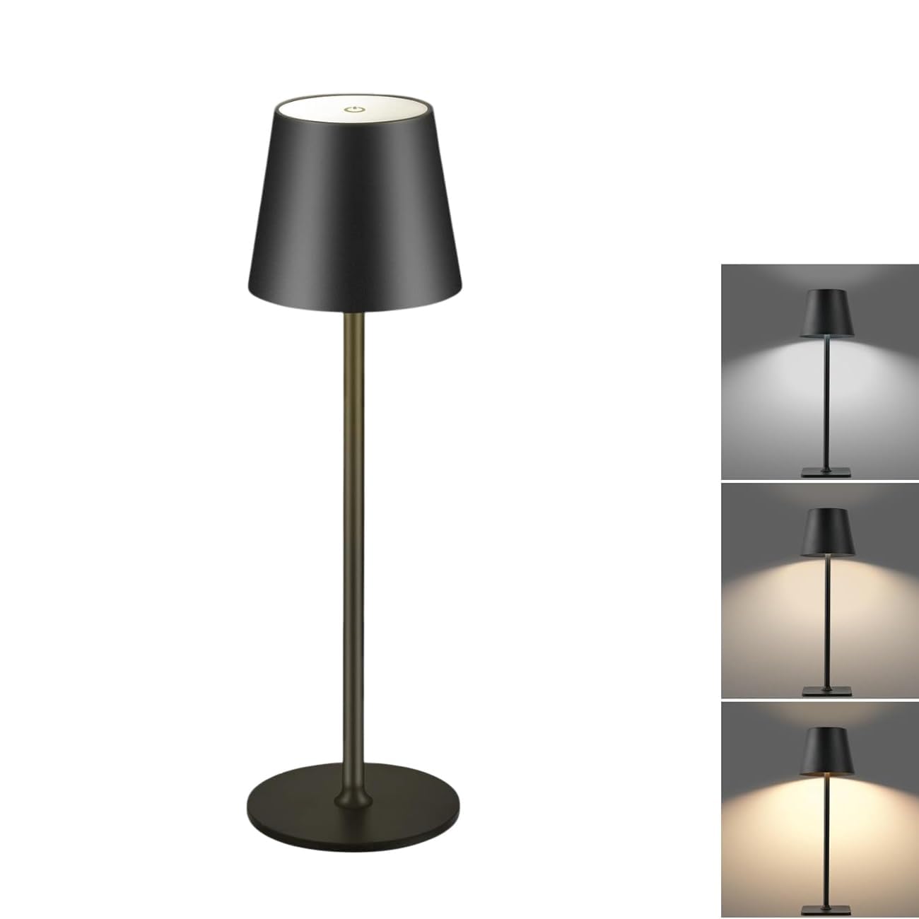 Nirdambhay Black Rechargeable Led Table Lamp, 3 Color Stepless Dimming, Rechargeable Lamp Ip54 Waterproof For, 1200Mah Battery O
