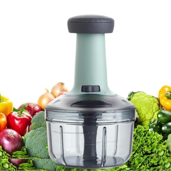 Glowra Kitchenware Square Push Chopper 700Ml With 3 Stainless Steel Blades | Manual Hand Press Vegetable & Fruit Cutter For Onio