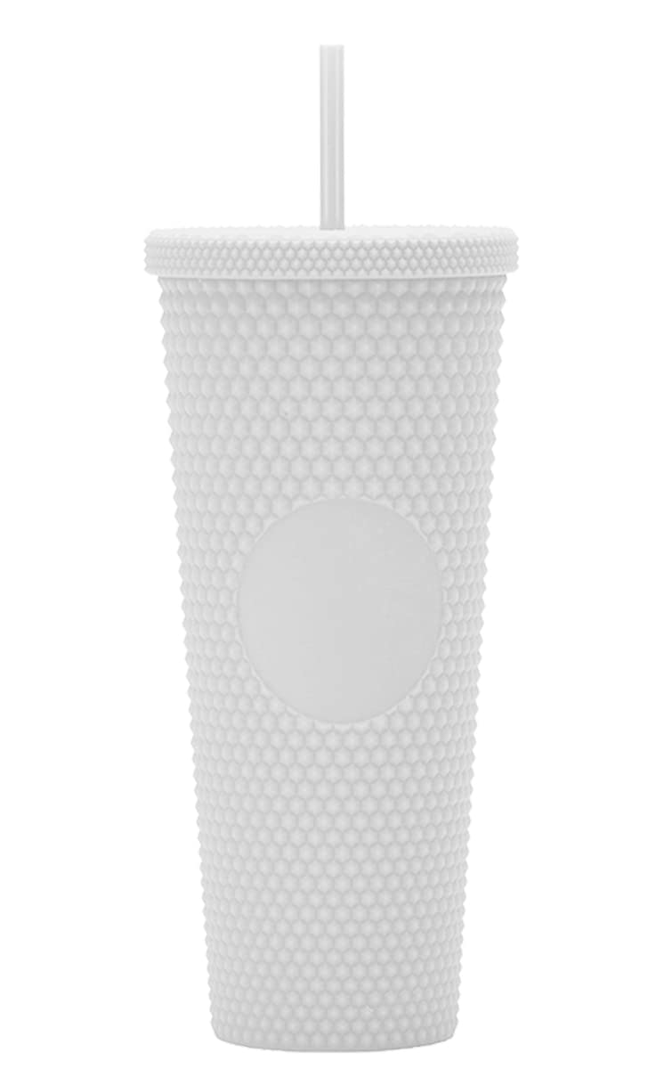 Essasea 24Oz Diy Studded Tumbler.Matte White Studded Tumbler With Lid And Straw.Reusable Double Walled Insulated Travel Tumbler.
