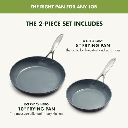 GreenPan Valencia Pro Hard Anodized Healthy Ceramic Nonstick 8'' and 10'' Frying Pan Skillet Set  PFAS-Free  Induction  Dishwasher Safe  Oven Safe  Gray