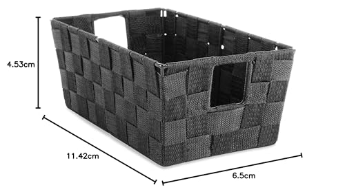 Whitmor Woven Strap Small Shelf Tote, 11.42"x6.5"x4.53", Black, Model 6581-2712-BLK, Durable Metal Material