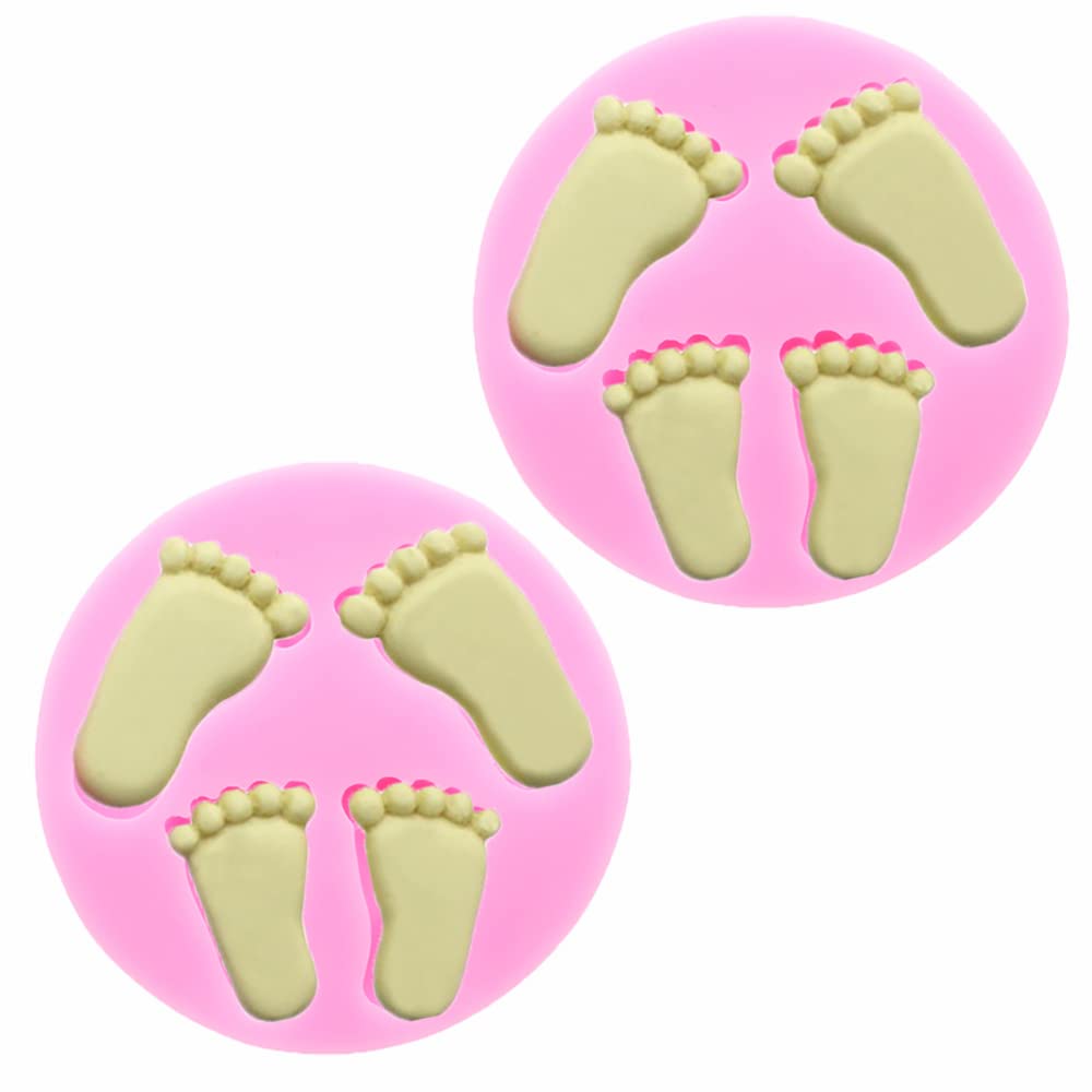 2Pcs Pretty Baby Feet Silicone Molds For Christening Baby Shower Fondant Candy Making Chocolate Baby Foot Print Mold Desserts Ic