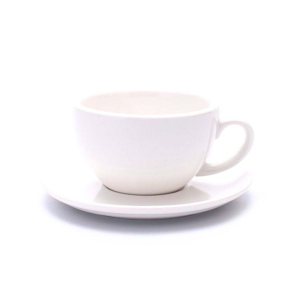 Coffeezone Cappuccino Barista Cup And Saucer Latte Art & Americano, New Bone China Coffee Shop Use (Glossy White, 8.5 Oz)