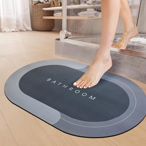 Sittella Rubber 3 Pieces (3.5Mm) Anti-Skid Water Soaking Bathroom Print Oval Door Mat, Water Absorbent Mat (40X60Cm) Grey