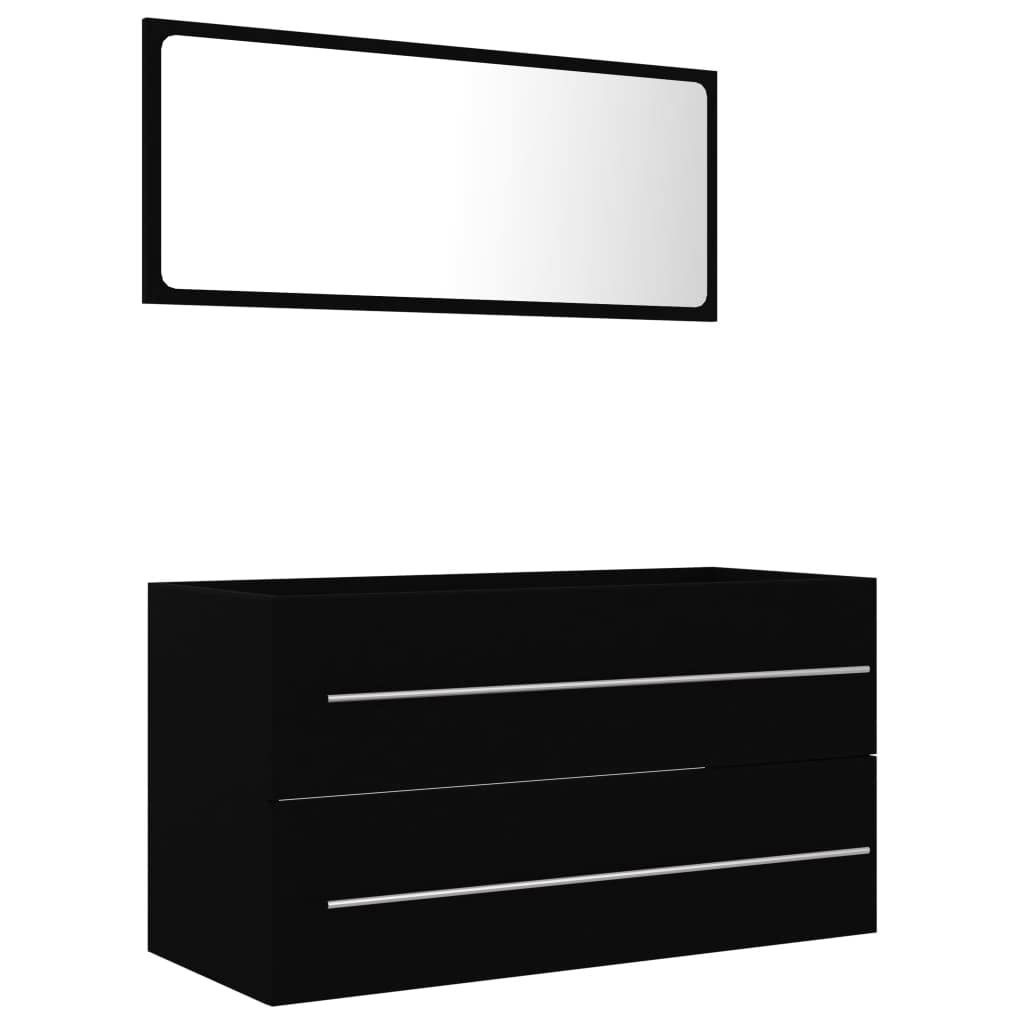 2 Piece Bathroom Furniture Set Black Engineered Wood-Like New Condition