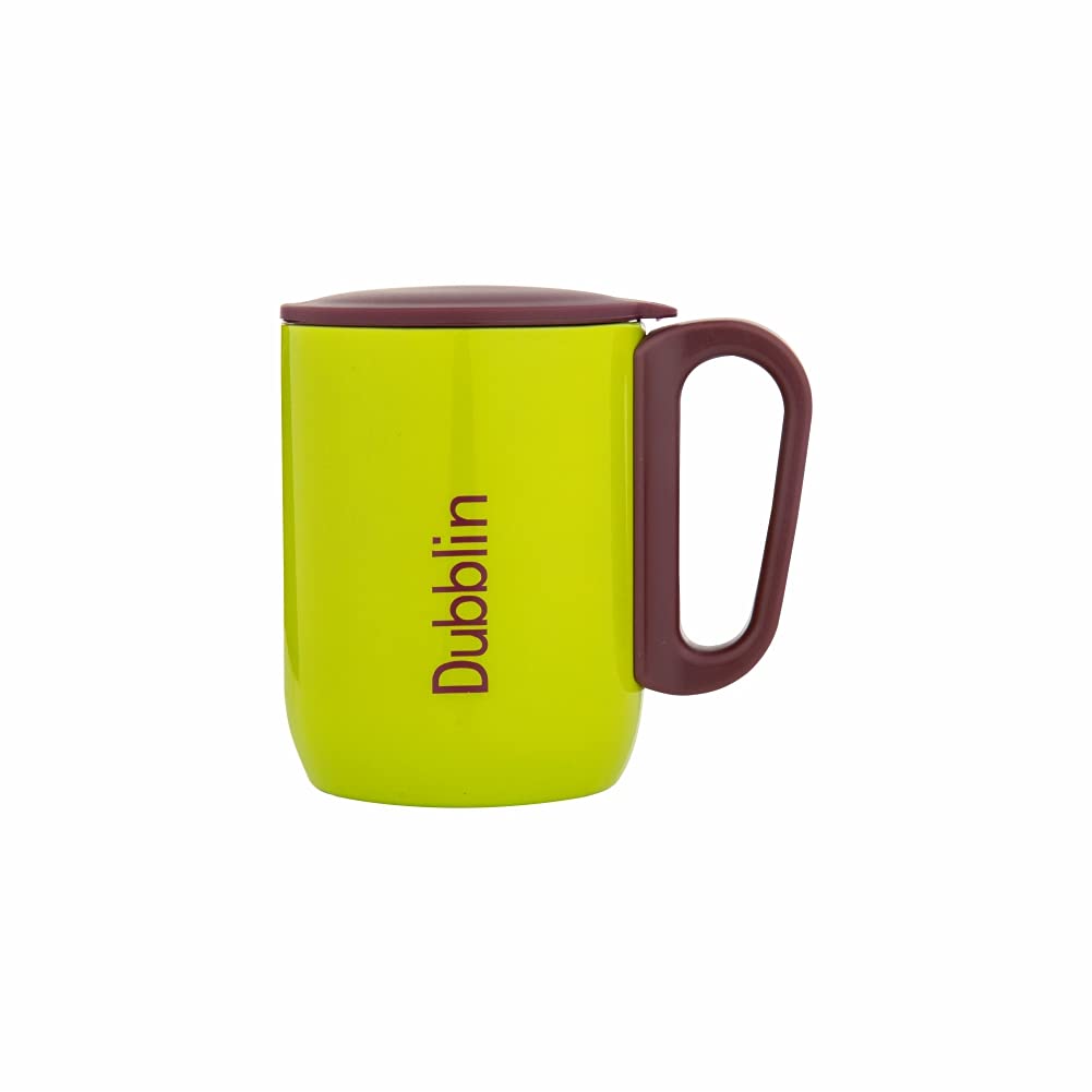 Dubblin Polo Stainless Steel Unbreakable Tea Coffee Mug Double Wall With Handle And Lid, Wide Mouth Mug Keeps Beverages Hot & Co