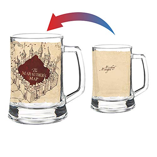 Harry Potter - Marauderas Map - Mischief Managed Quote - 16 Oz Pint Size Glass Morphing Mugs Color Changing Clue Mug - Full Imag