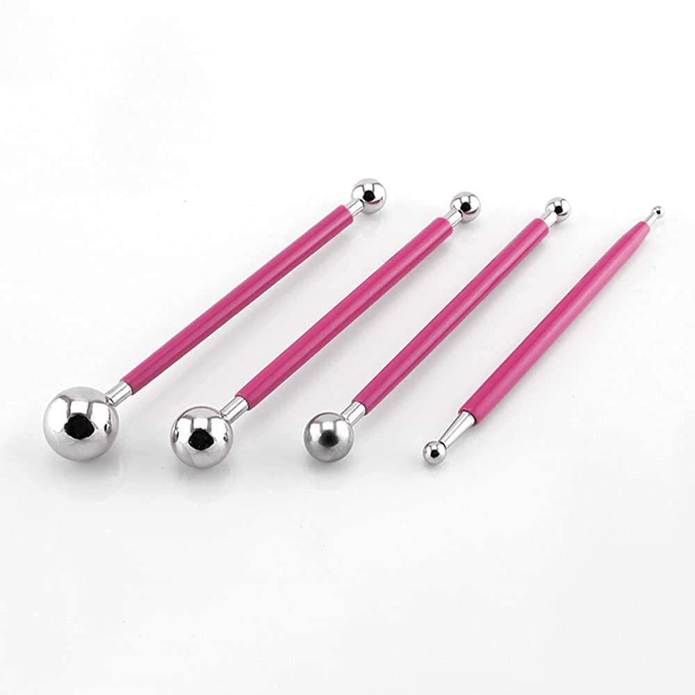 4 X Fondant Cake Decorating Clay Flower Sugarcraft Ball Model Diy Tool 8 Sizes Boxs (Pink)