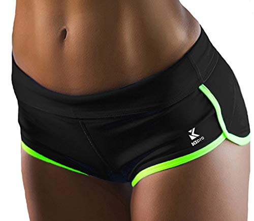 Kipro Casual Comfy Cotton Shorts Blackfluorescent Green, X-Small