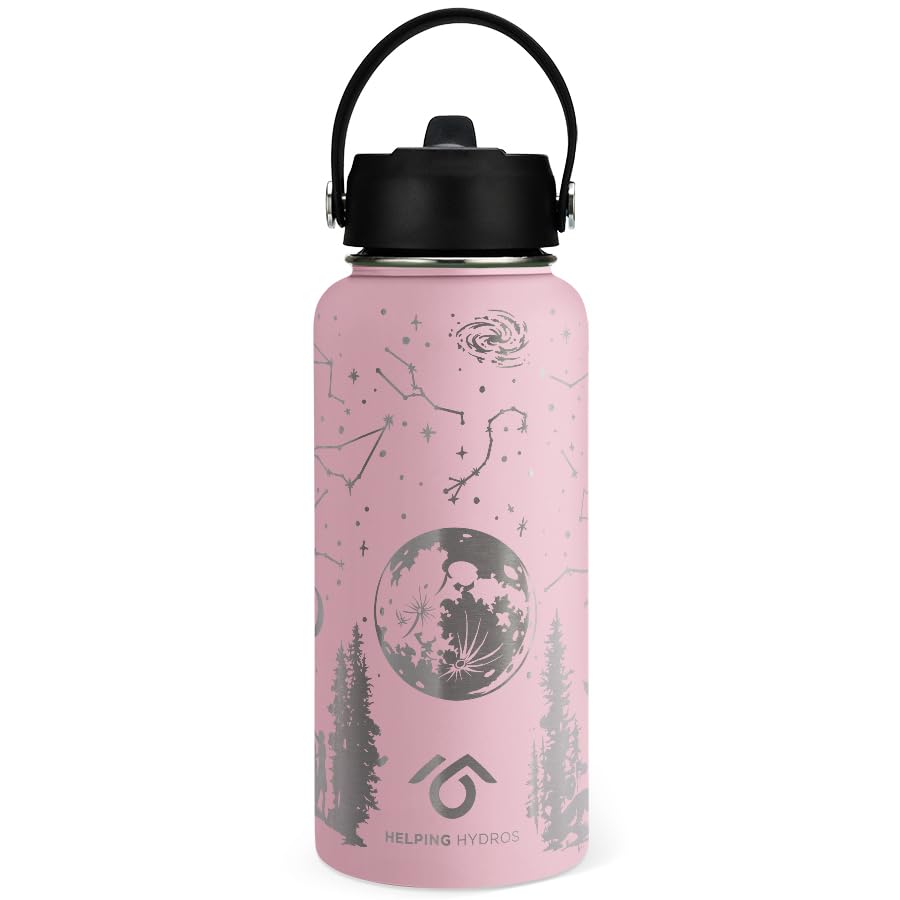 Helping Hydros Dark Skies Water Bottle | 32 oz Engraved Stainless Steel Vaccuum Sealed | Space Galaxies and Star Gazing Themed