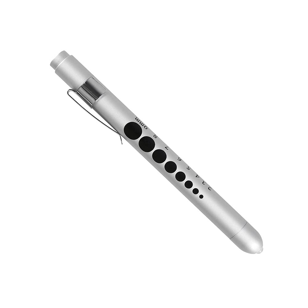 Aokin Medical Pen Light For Nurse Doctor, Reusable Led Medical Penlight Flashlight With Pupil Gauge And Ruler, White Light, Silv