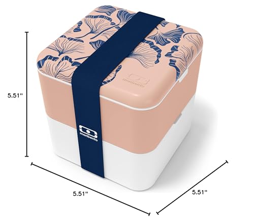 Monbento - Large Bento Box Mb Square Ginkgo With Compartments - Leakproof Lunch Box For Work And Meal Prep - Bpa Free - Food Gra