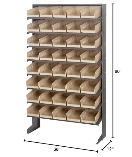Pick Rack, Slopped, Single Sided, 12D X 36W X 60H, 400 Lbs. Capacity, Includes: (8) Shelves And (40) Qsb102 Blue Bins, Galvanize