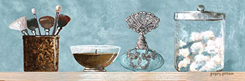 Powder Blue Bathroom Scenes Panels, Two 18X6 Hand-Stretched Canvas. Blue/Brown