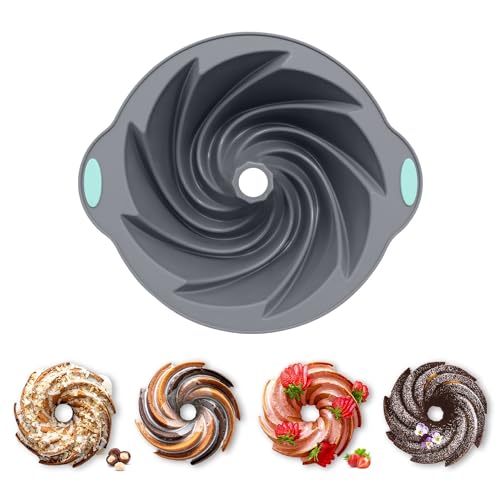 Chicrinum Silicone Bunte Cake Pan, Non-Stick 10-Inch Food Grade Silicone Cake Mold, Silicone Baking Pan With Metal Reinforced Fr