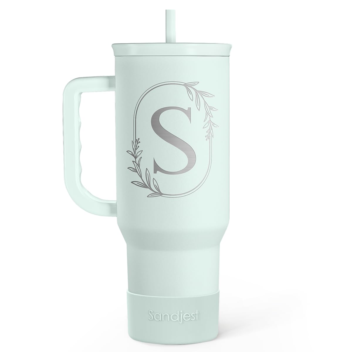 Personalized Monogrammed Tumbler with Handle 40oz, Letter S Tumblers Insulated Coffee Travel Cup, Custom Initial Gift for Women 