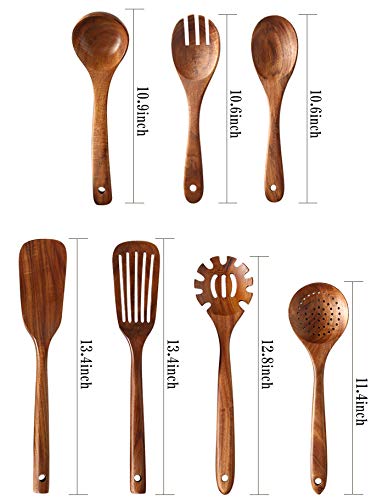 Wooden Kitchen Utensils Set,Nayahose Wooden Spoons For Cooking Natural Teak Wood Kitchen Spatula Set For Cooking Including Spoon