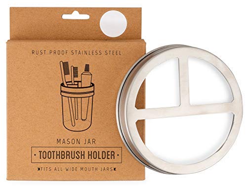 Jarmazing Products Mason Jar Toothbrush Holder Lid - Stainless Steel - for Wide Mouth Jars