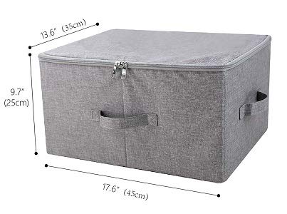 iwill CREATE PRO Folding Storage Box with Zip Lid and Handles  Storage Basket With Linen Fabric  Closet Shelf Drawers Dark Gray  2 pcs