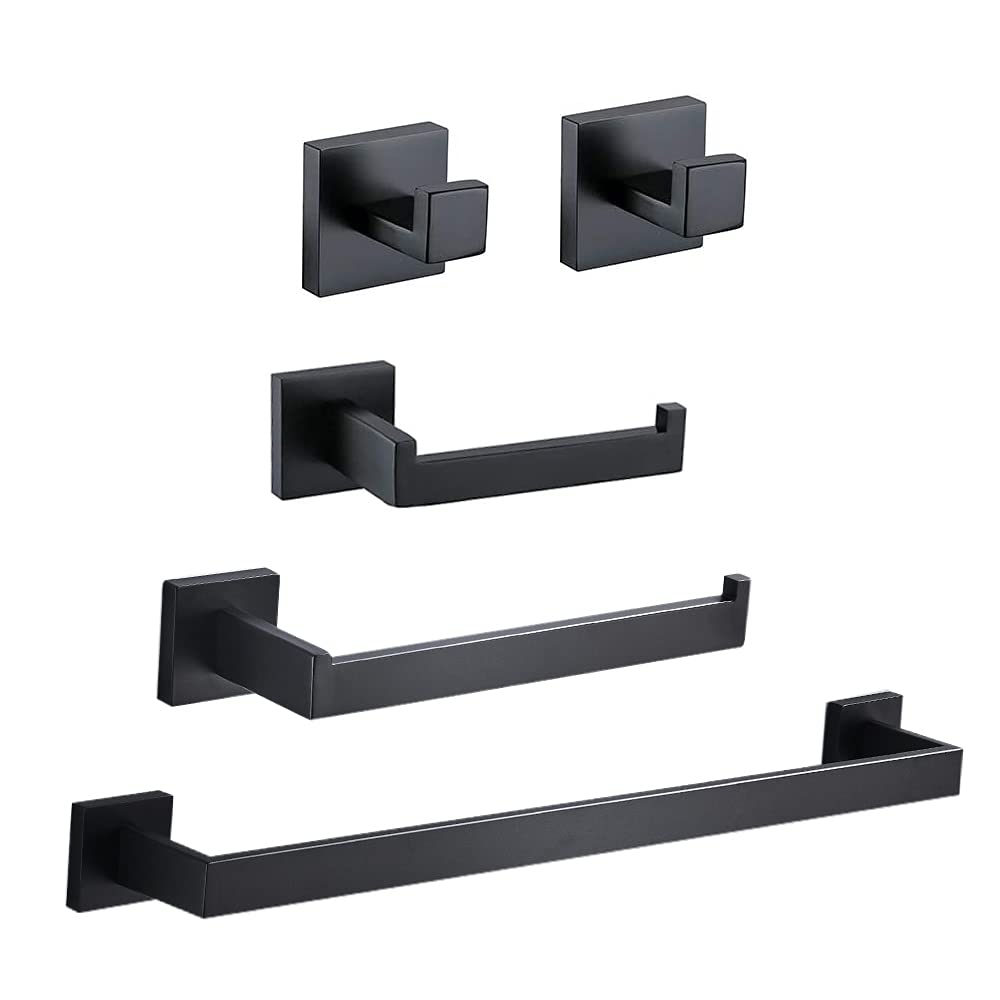 5-Piece Bathroom Hardware Accessories Set, Include 24 Inch Towel Bar, Toilet Paper Holder, Hand Towel Rack, 2 Towel Hooks, Matte