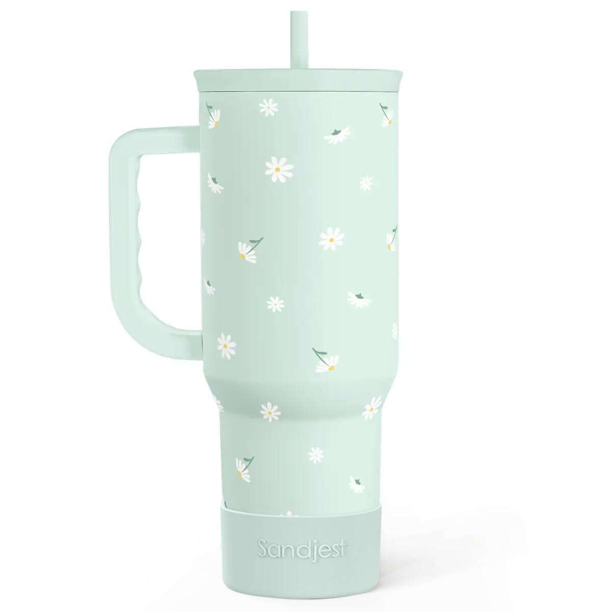 Daisy 40oz Tumbler with Handle and Straw - Flower Insulated Stainless Steel Travel Coffee Mug for Women Girls - Gift Idea for Bi