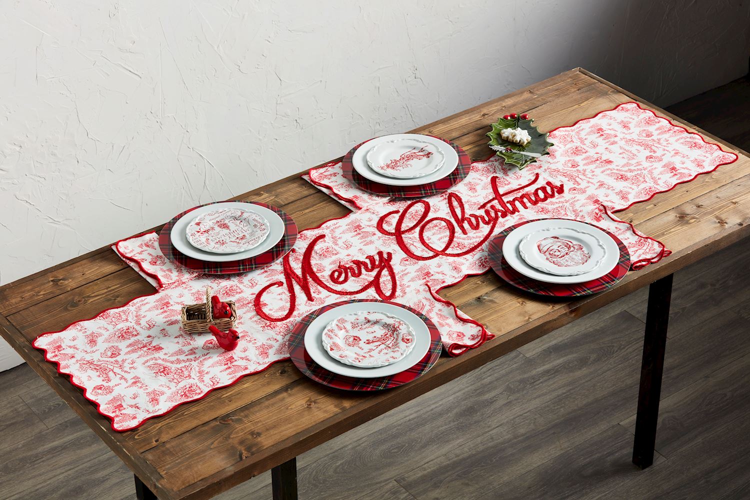Red Toile Word Print Christmas Stoneware Dessert Plate
