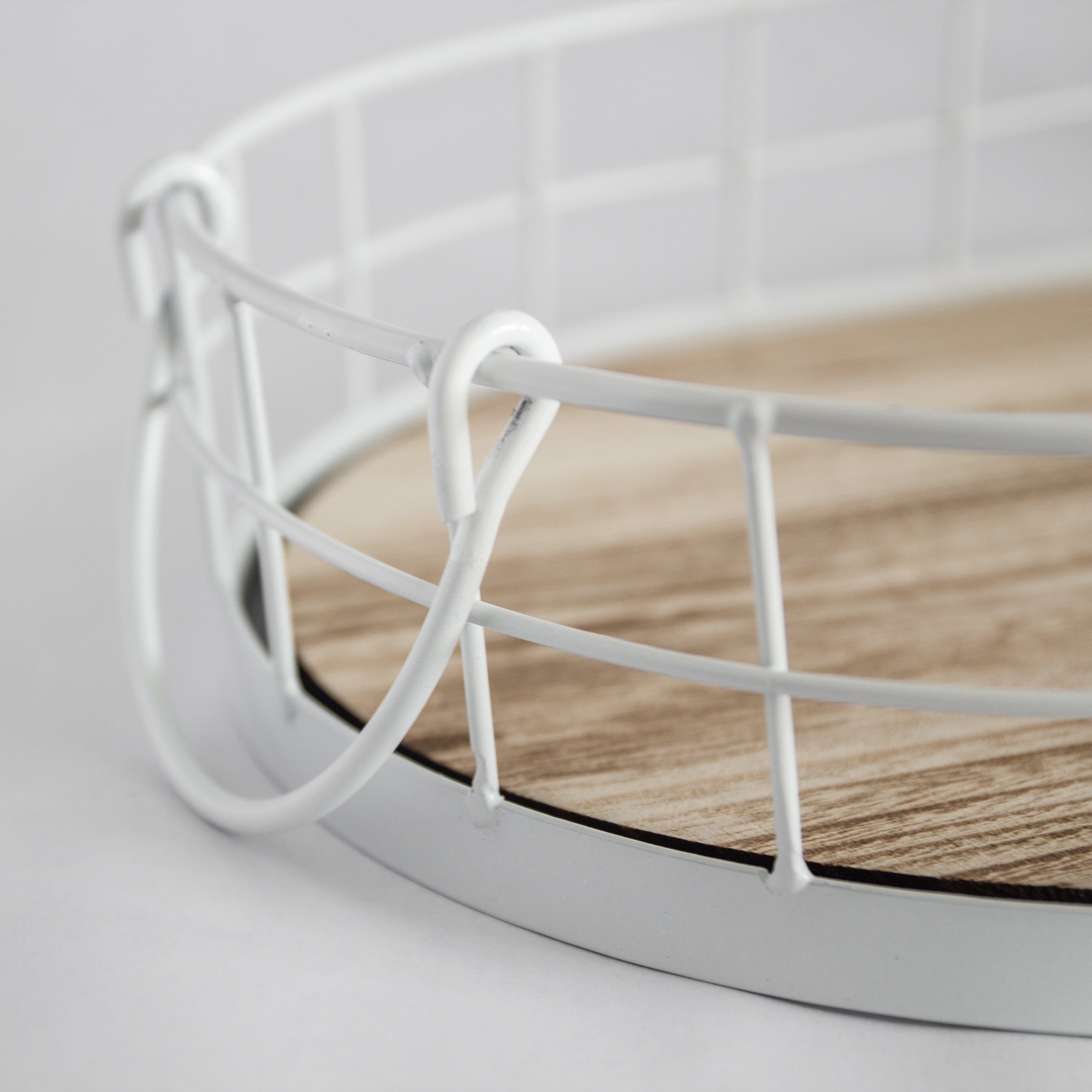 Oval Metal & Wood Decorative Tray — Rustic White Accent Tray for Home