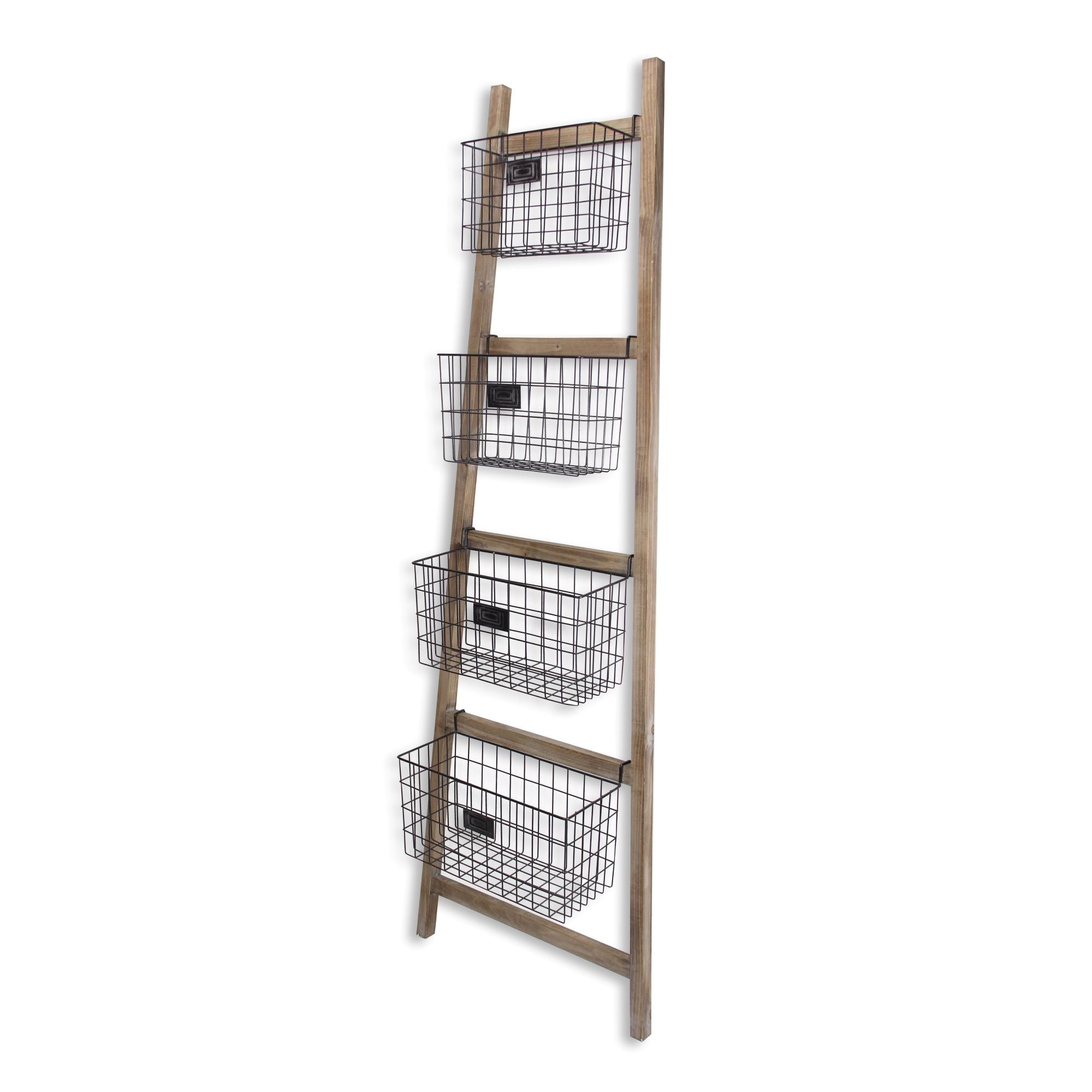 Saffon Wood Storage Ladder | 4 Basket Tiers