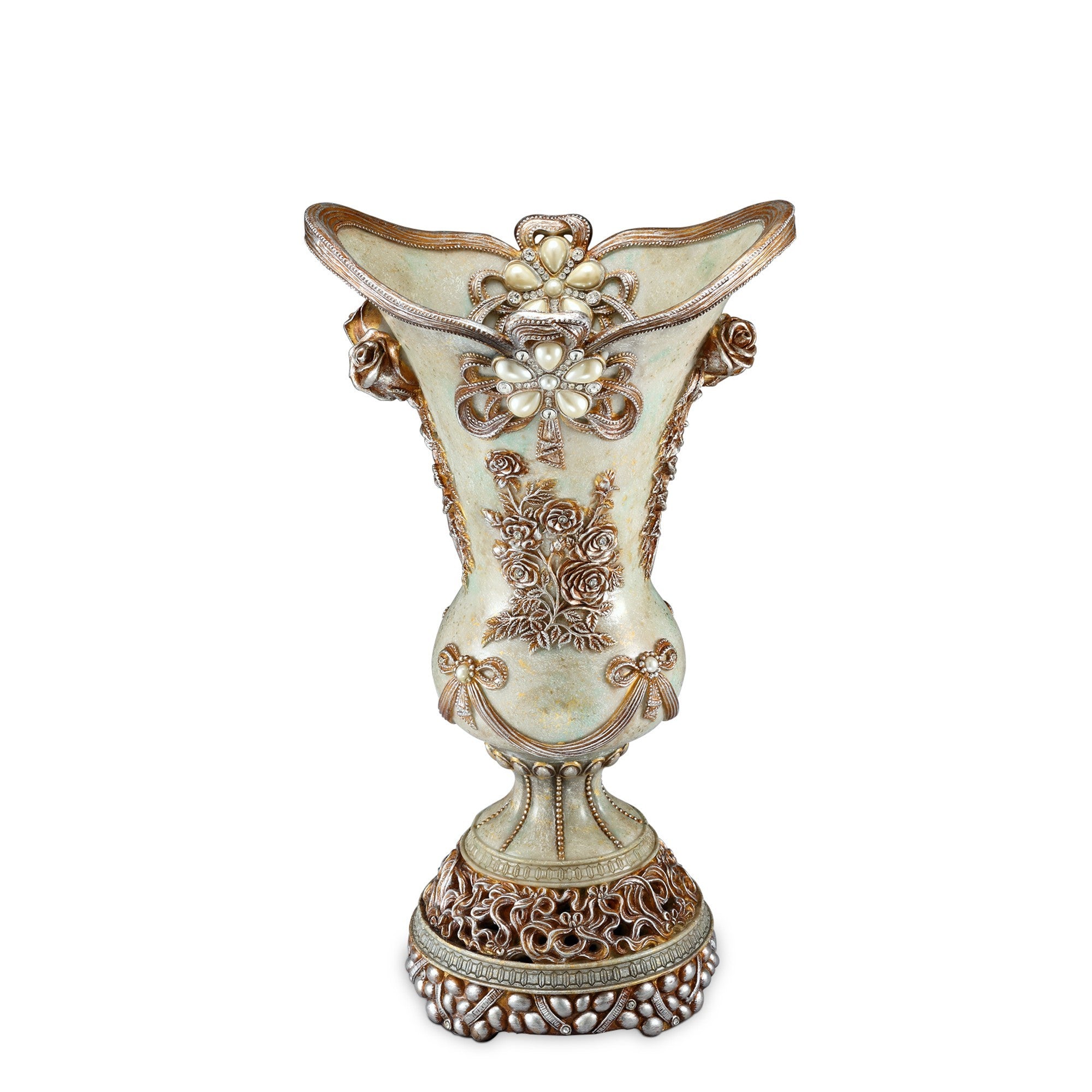 16 Polyresin Green and Silver Floral Novelty Urn