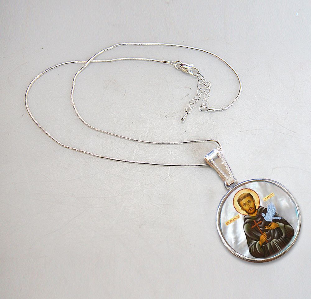 Our Lady of Perpetual Help Silver Plated Mother of Pearl Necklace Jewelry - 43024
