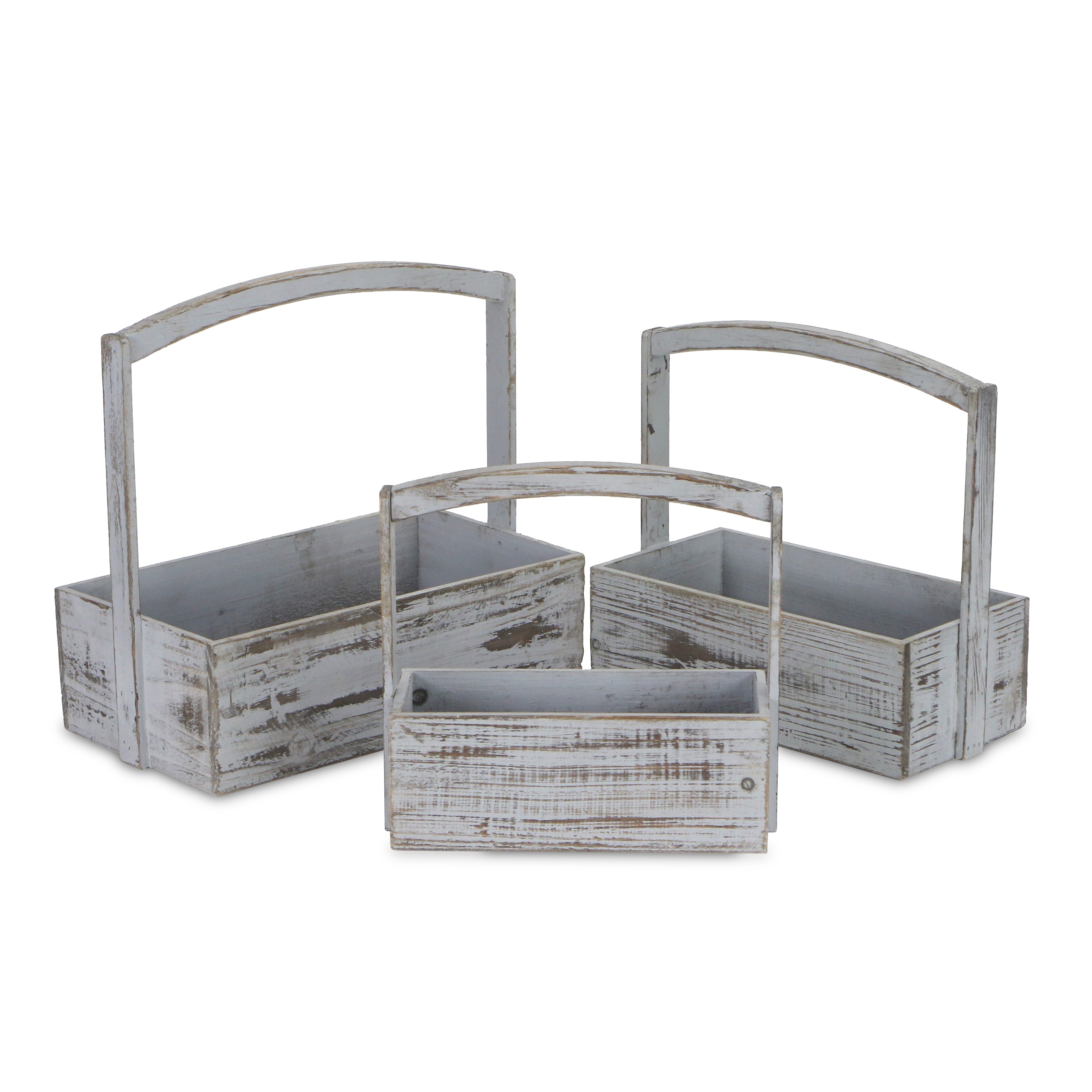 Caspen Set Of 3 High Handle Gray Wood Bins
