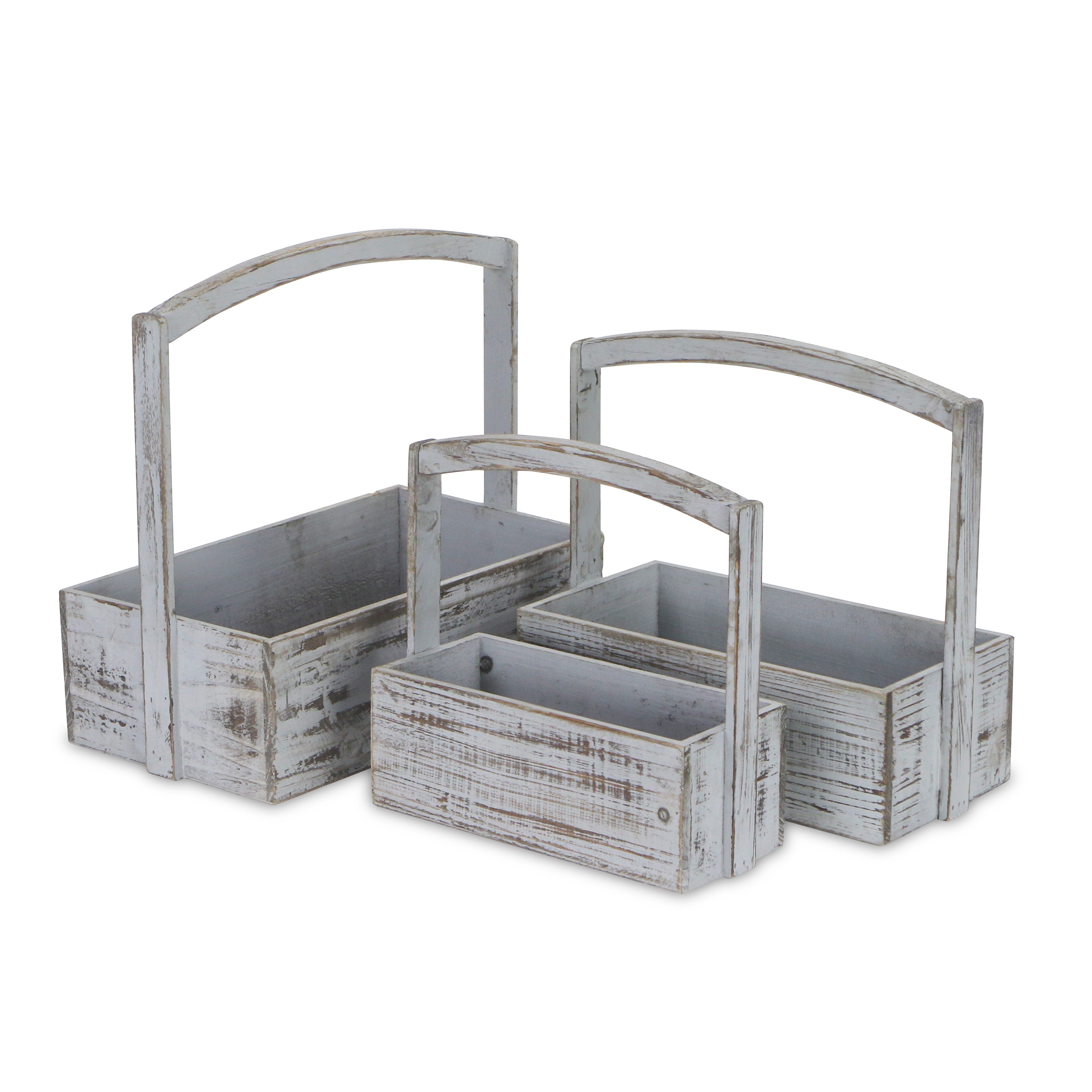 Caspen Set Of 3 High Handle Gray Wood Bins