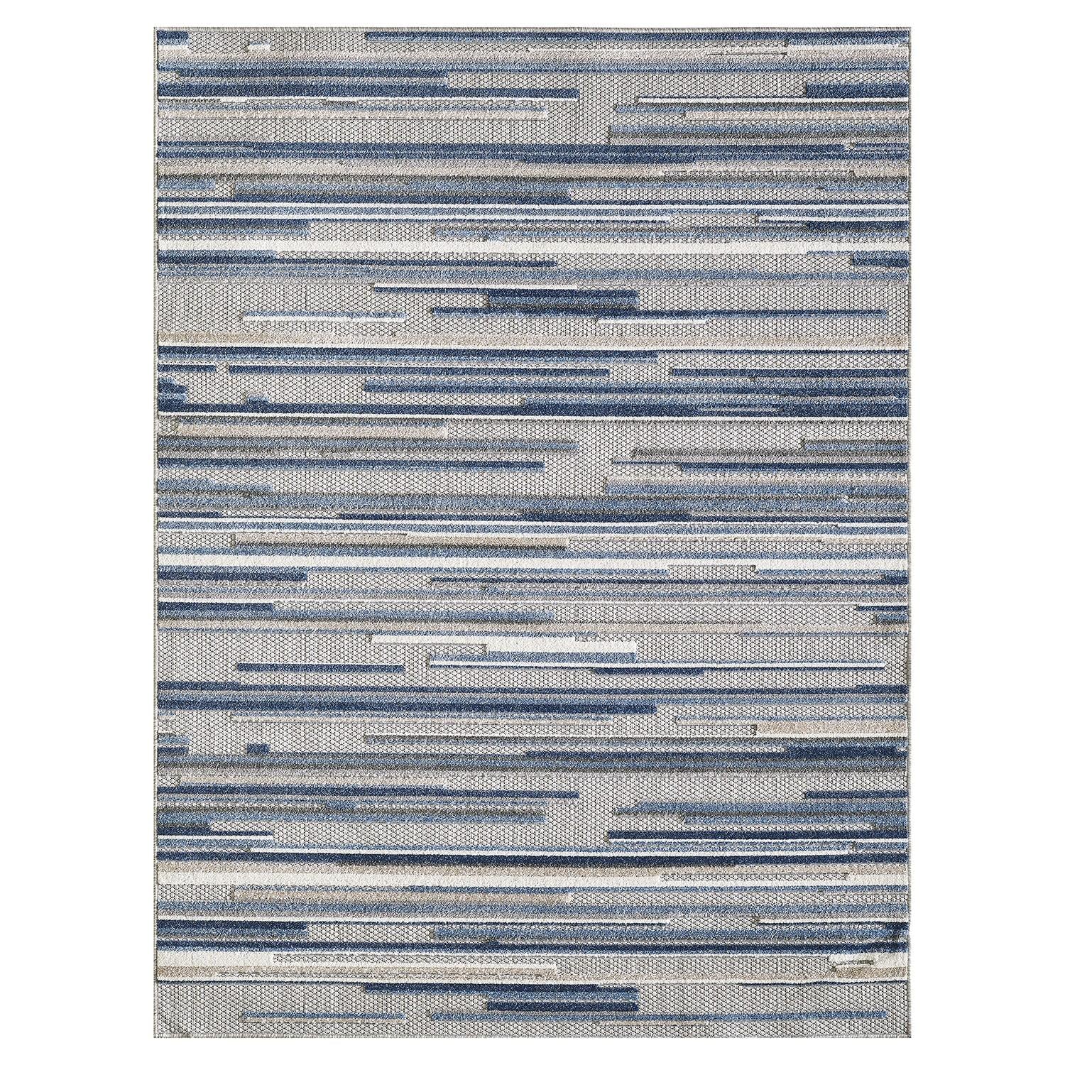 3 x 5 Blue Abstract Striped Indoor Outdoor Area Rug