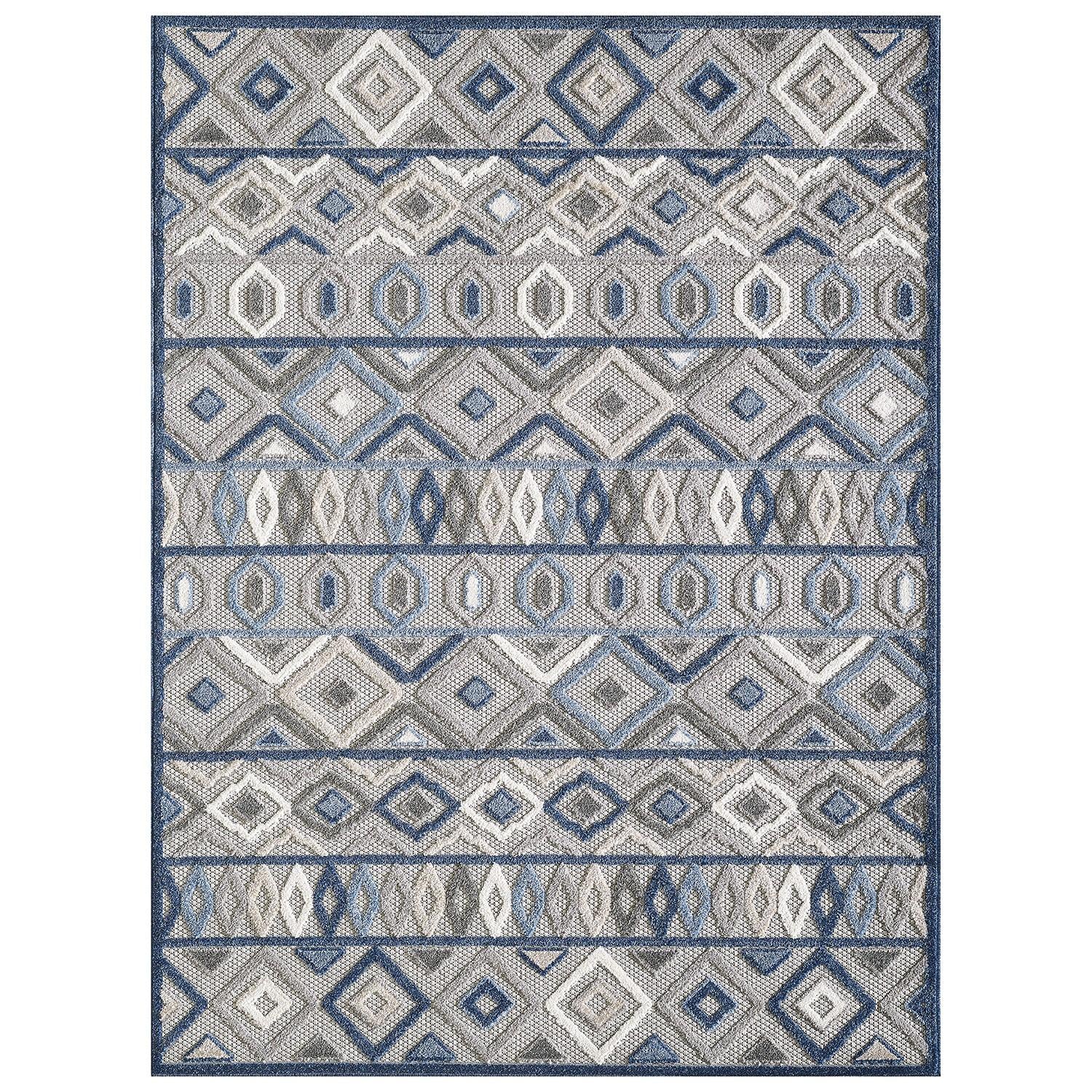 3 x 5 Gray Blue Aztec Pattern Indoor Outdoor Area Rug
