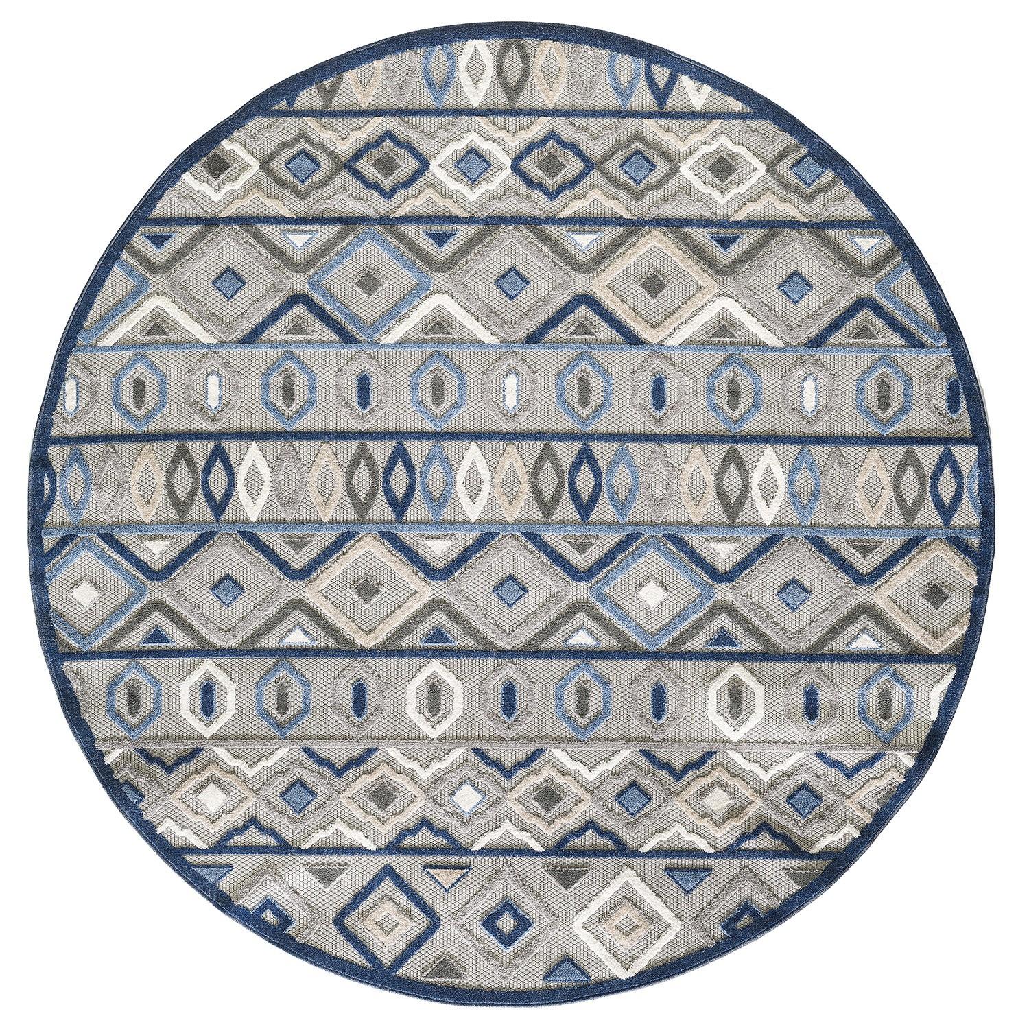 8 Round Gray Blue Aztec Pattern Indoor Outdoor Area Rug
