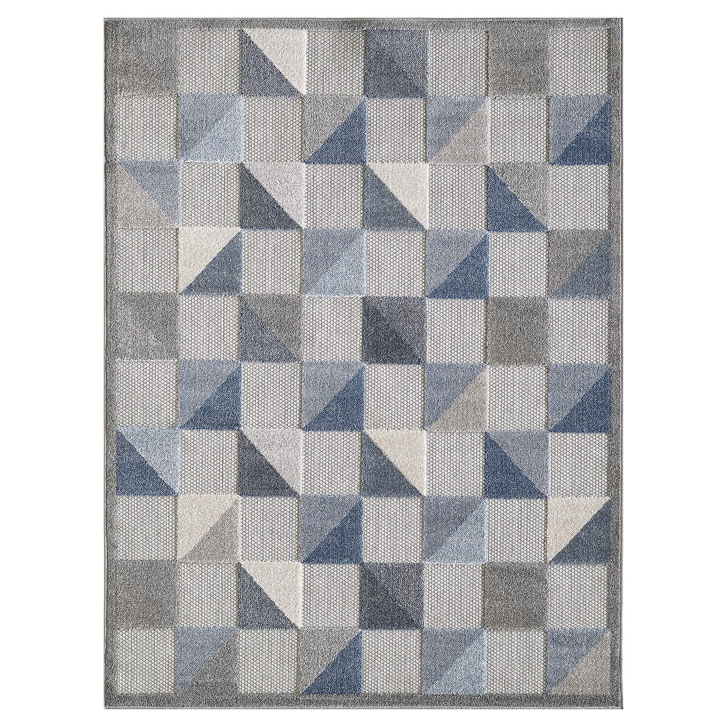 7 x 9 Blue Gray Triangle Indoor Outdoor Area Rug