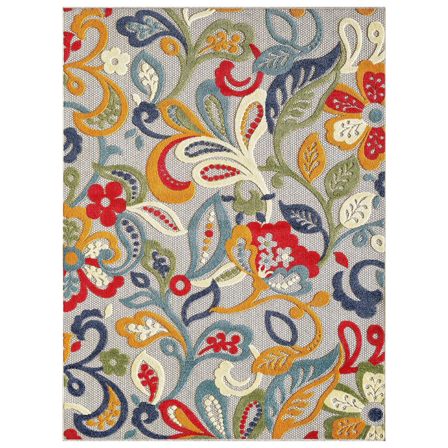 5 x 7 Multi Jacobean Floral Indoor Outdoor Area Rug