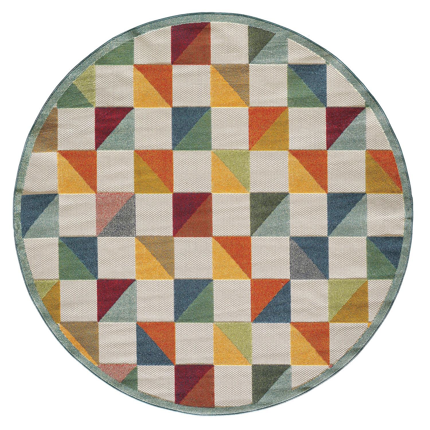 8 Round Orange Gray Triangle Indoor Outdoor Area Rug