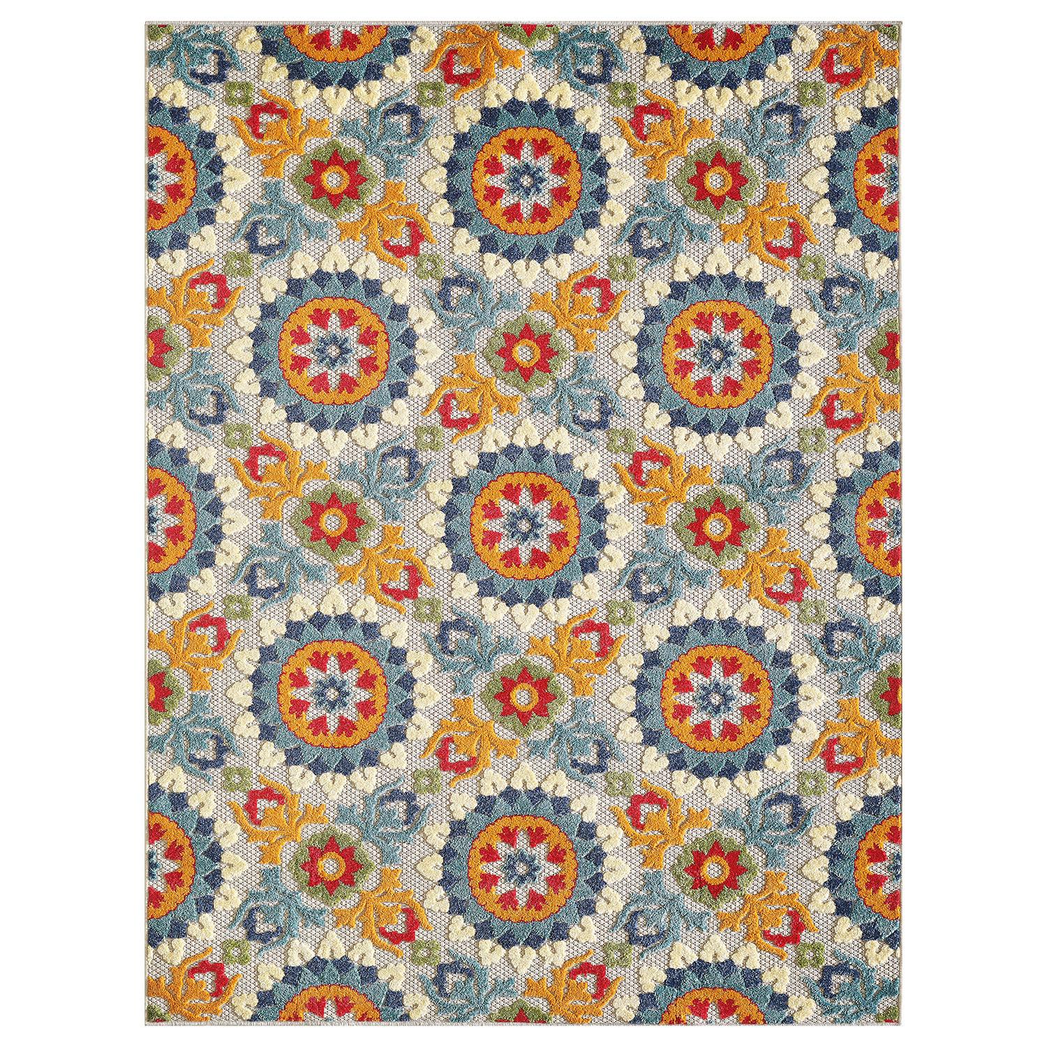8 x 10 Orange Floral Lattice Indoor Outdoor Area Rug