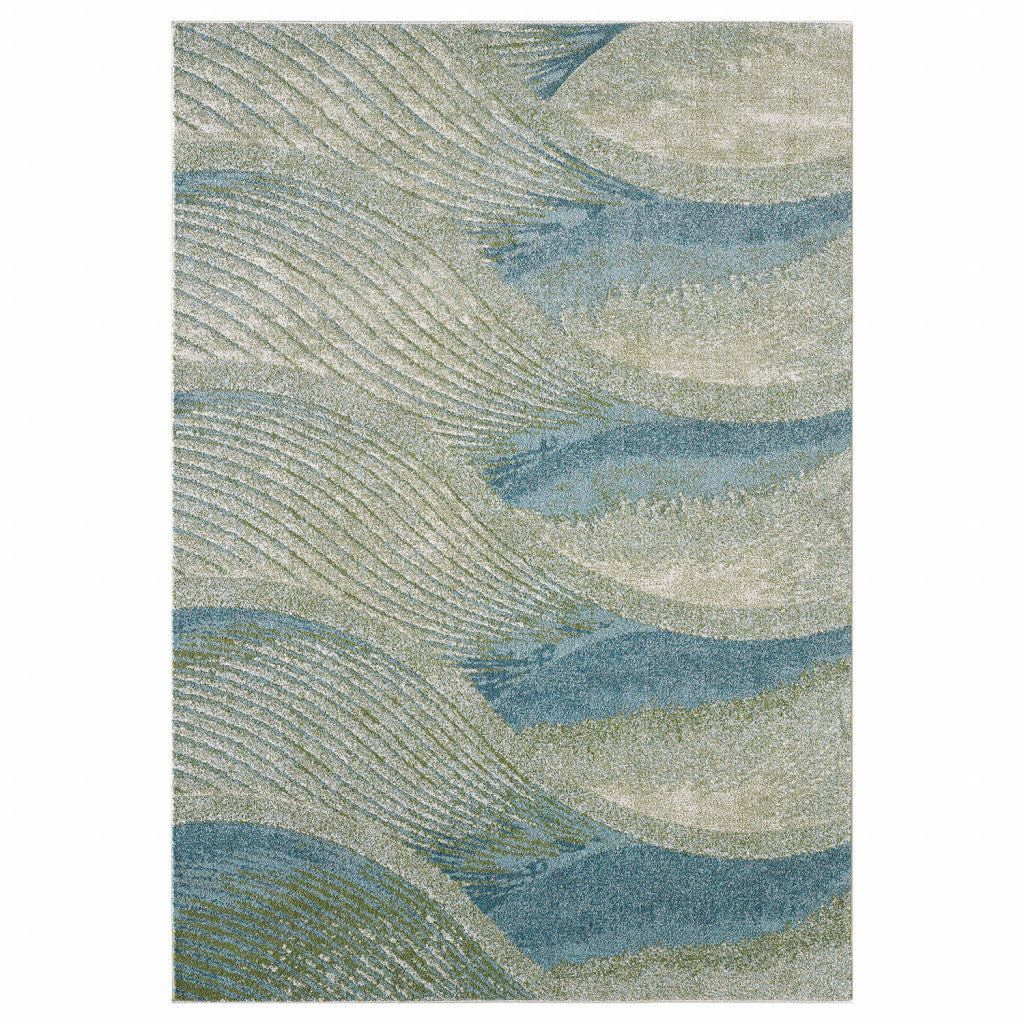 3 x 5 Blue Beige Abstract Waves Modern Area Rug