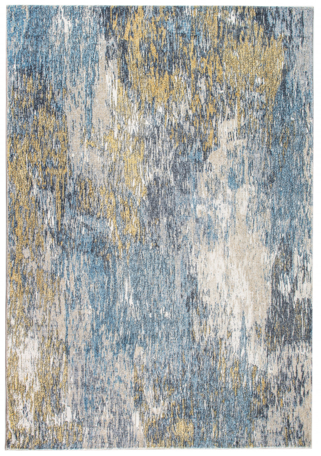 8 x 10 Blue Gold Abstract Painting Modern Area Rug