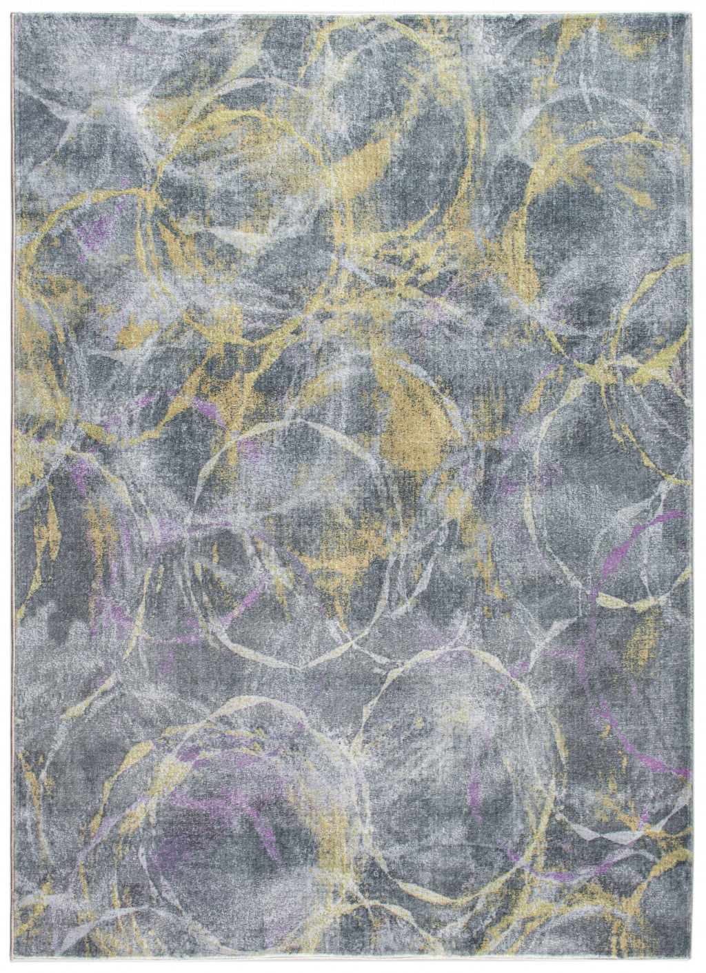 5 x 8 Gray Gold Abstract Rings Area Rug