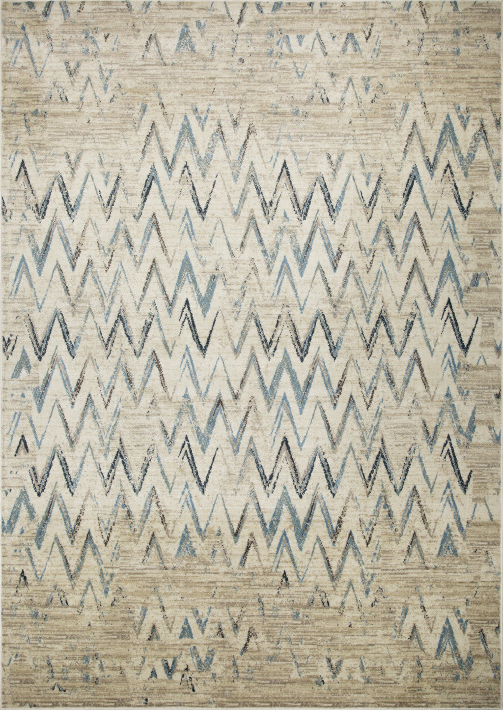 5 x 8 Beige Blue Distressed Chevron Area Rug