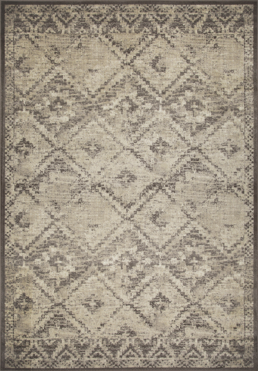 8 x 11 Gray Beige Distressed Diamond Area Rug