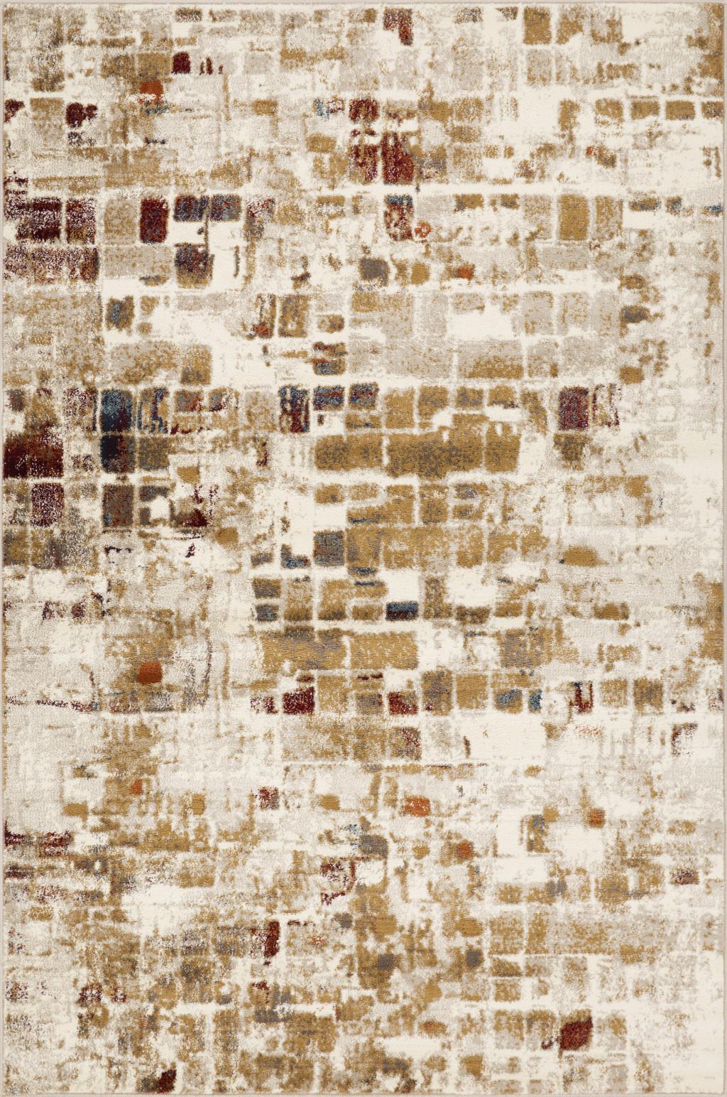 5 x 8 Brown Beige Abstract Tiles Distressed Area Rug