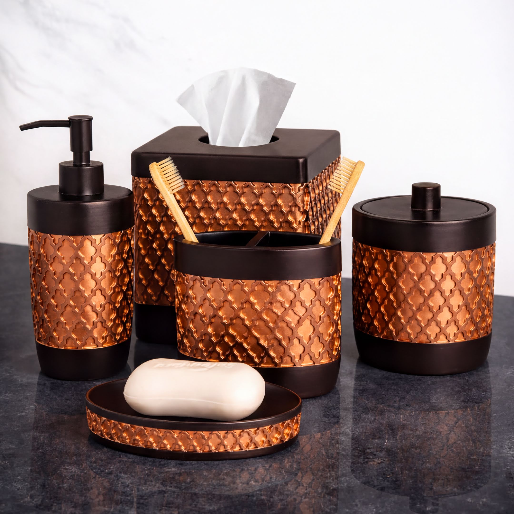 Bathroom Accessory Set – Elegant Wally Collection | Modern Polyresin Décor Kit